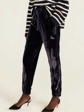 J.Crew Black Velvet Jogger Pants Women’s Size 4 Elastic Waist Tie Lounge Chic
